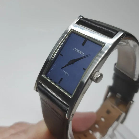 Fossil ARKITEKT FS2694 Navy Face Silver Case Black Leather Band